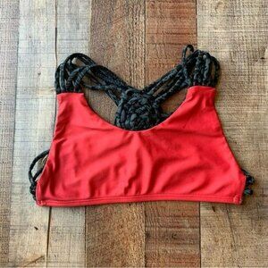 Uintah collection red and gray low impact sports bra with cross back detail